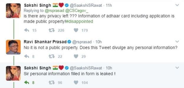 சாக்ஷி - ரவிசங்கர் பிரசாத் ட்விட்டர் உரையாடல்