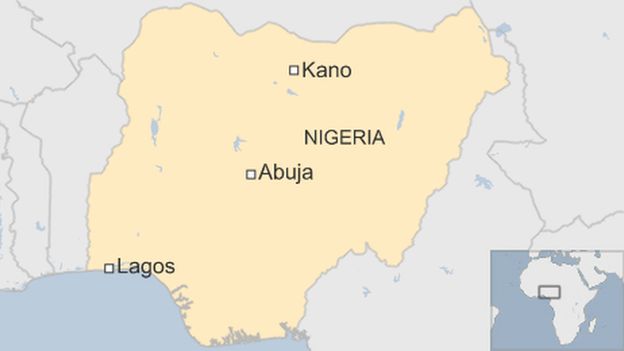 Map showing Kano, Abuja and Lagos