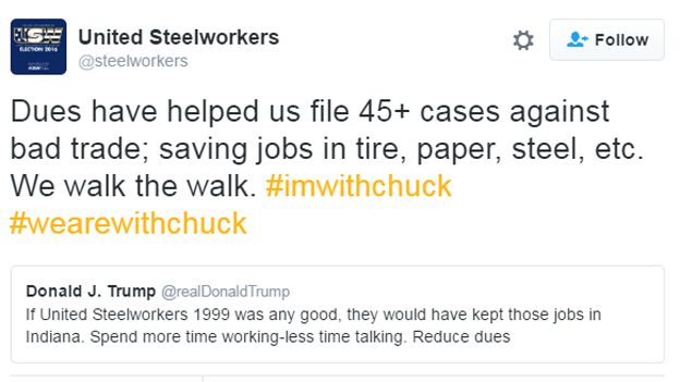 Tweet by United Steelworkers - 