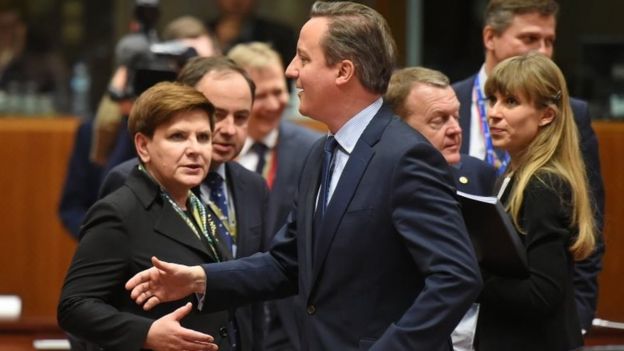 David Cameron about to be greeted by Polish Prime Minister Beata Szydto