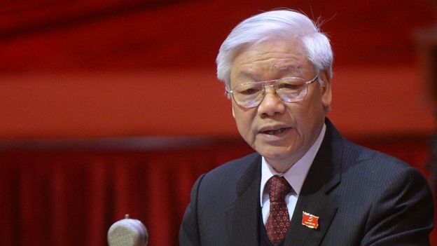 This picture taken on January 21, 2016 shows Nguyen Phu Trong, Vietnam's Communist Party Secretary General, delivering a speech during the opening ceremony of the VCP's 12th National Congress in Hanoi.