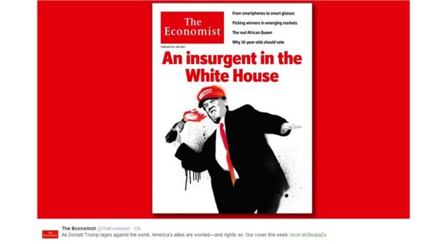 Portada muestra Donald Trump lanzando una bomba molotov debajo de las palabras