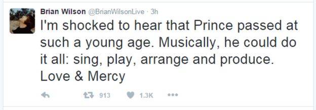 A tweet from Brian Wilson: 