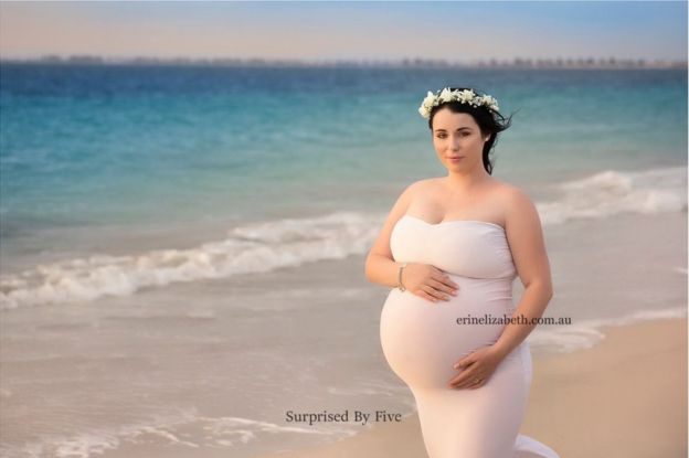 Kim Tucci on a beach during her pregnancy