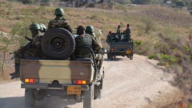 Cameroon's army forces patrol near the village of Mabass, northern Cameroon