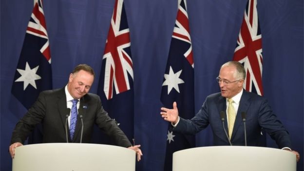 New Zealand PM John Key and Australian PM Malcolm Turnbull in Sydney (Feb 2016)