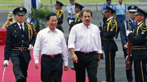 2007年8月26日，台灣總統陳水扁訪問尼加拉瓜，尼加拉瓜總統丹尼爾‧奧爾特嘉在馬那瓜國際機場舉行歡迎儀式。