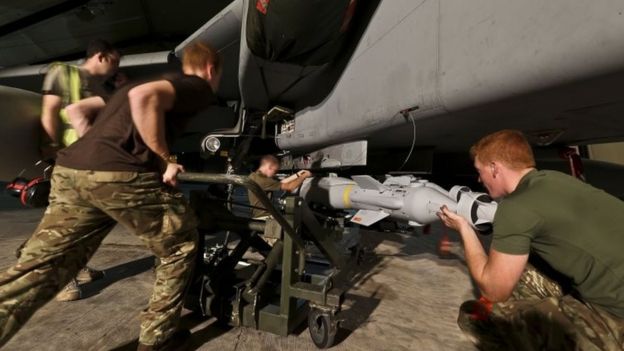RAF Tornado GR4s at RAF Akrotiri Cyprus being armed with a Paveway IV Laser Guided Bomb (26 September 2014)