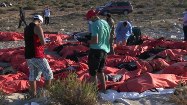 Bodies of dead migrants in Zuwara