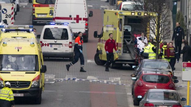 Ambulances outside Malbeek metro station