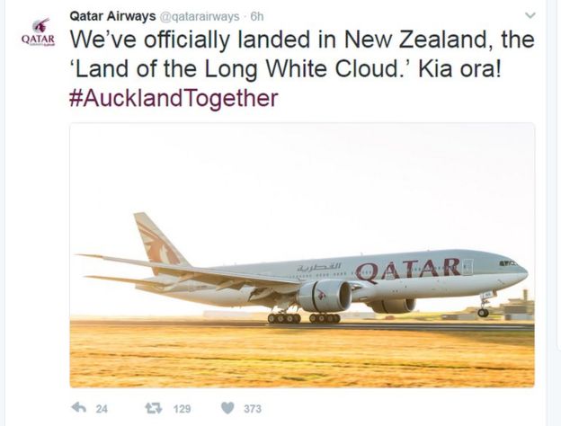 Qatar Airways tweeted the arrival of their long-haul fligh