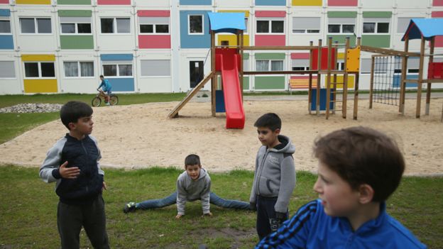Migrant children playing in Zehlendorf, Berlin