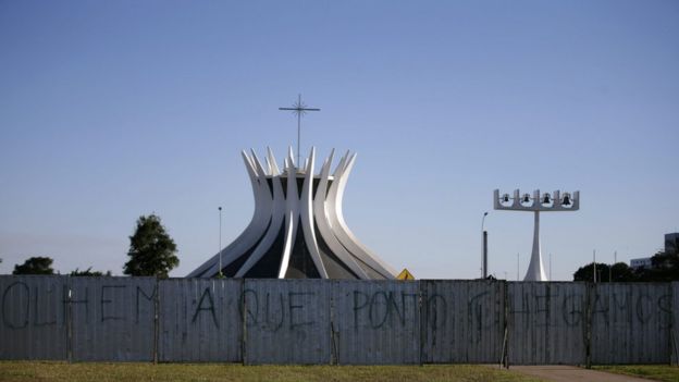 A metal barrier erected in the heart of Brasilia to avoid clashes between supporters of Brazilian president Dilma Rousseff and her detractors.