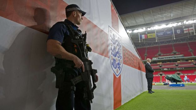 Armed police officer at Wembley Stadium