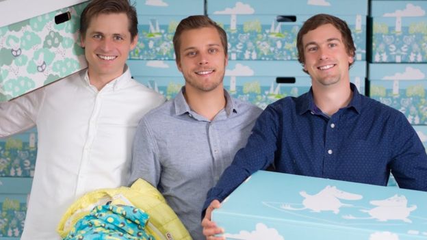 Three fathers in Finland set up the Finnish Baby Box Company in 2014