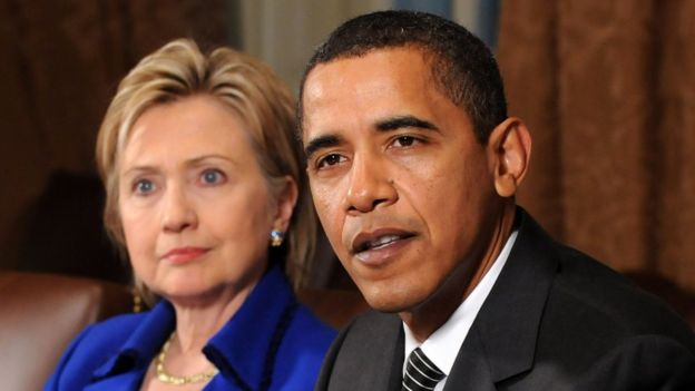 Hillary Clinton and Barack Obama pictured in January 2009