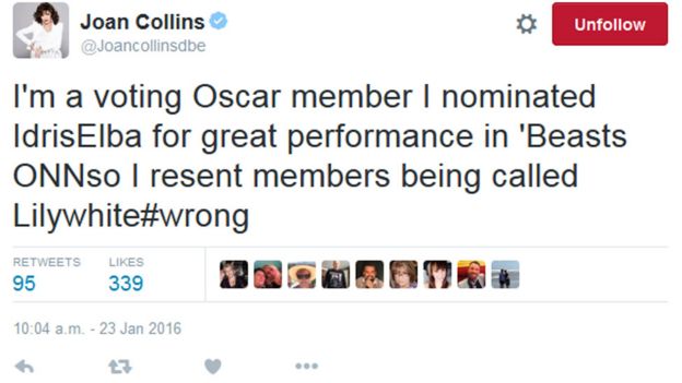 Joan Collins tweet