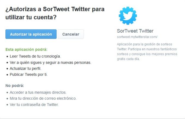 ¿Autorizas a SorTweet Twitter para utilizar tu cuenta?
