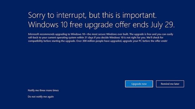 Una pantalla de recordatorio de Microsoft