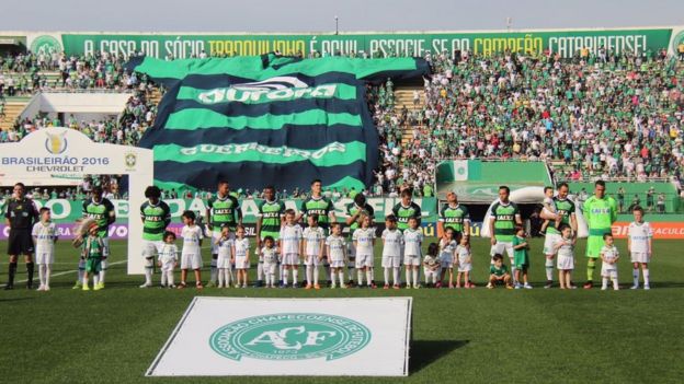 A equipe da Chapecoense antes de um jogo