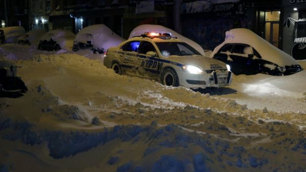 A police car in the New York snow, 24 January