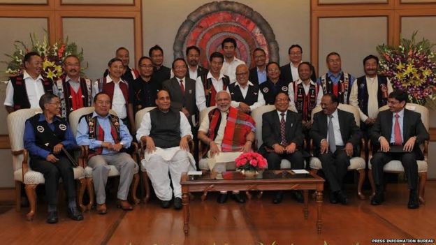 Mr Modi in a group photo at the signing ceremony of historic peace accord between Government of India & NSCN
