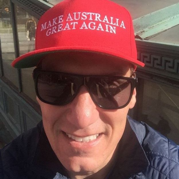 Cory Bernardi wearing a 'Make Australia Great Again' baseball hat