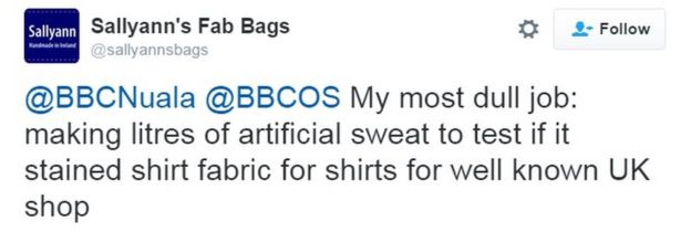 A tweet by @sallyannsbags. It says: