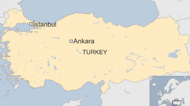 Map of Turkey showing Ankara and Istanbul