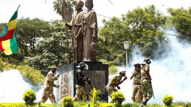 Police fire tear gas to disperse protesters during Irreecha, the thanks giving festival of the Oromo people in Bishoftu town of Oromia region, Ethiopia, October 2