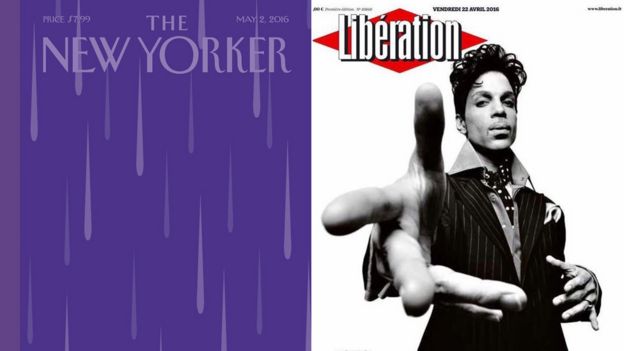 Front pages of the New Yorker and Liberation in tribute to Prince