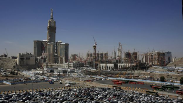 Construction cranes and scaffolding dominate the minarets and entries to the Grand Mosque in Mecca, Saudi Arabia - 13 May 2014