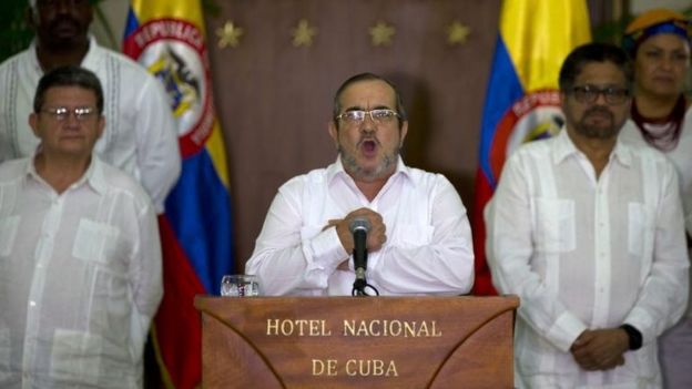Rodrigo Londoño Echeverri, alias Timochenko, durante el discurso.