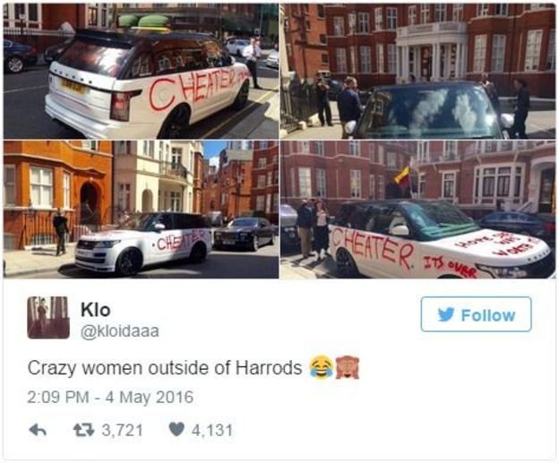 Klo tweets: Crazy women outside of Harrods 😂🙈