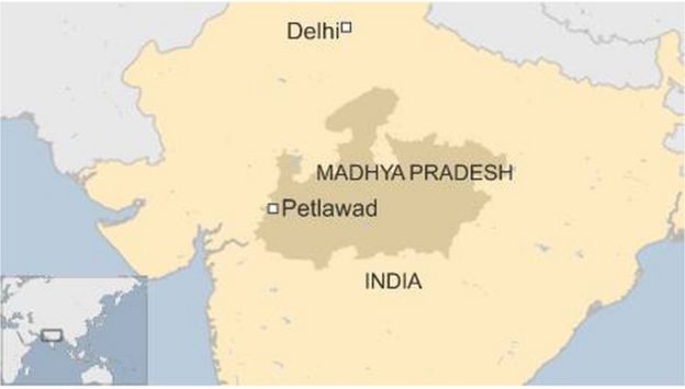 Map of India showing Madhya Pradesh and Petlawad