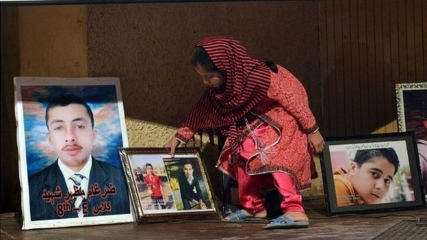 In this photograph taken on November 16, 2015, a Pakistani relative of a slain student, killed during an attack by Taliban militants at an army public school on December 16, 2014,