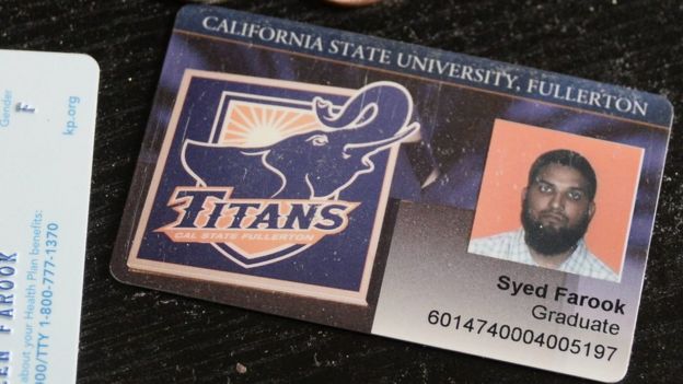 A university ID card belonging to one of the suspects in the San Bernardino shootings