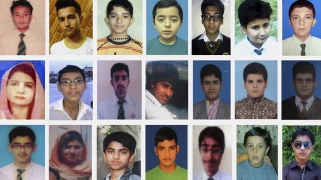 This Wednesday, Dec. 17, 2014 combination of undated pictures provided by their families shows some of the students of the Army Public School who were killed on Tuesday when Taliban militants stormed their school in Peshawar, Pakistan