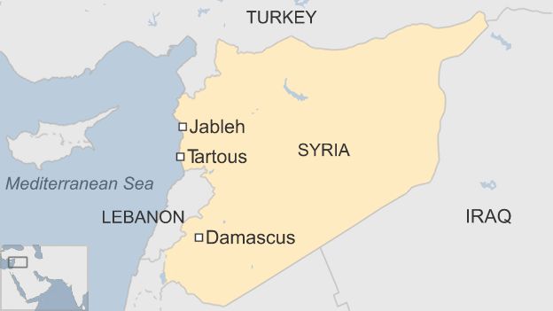 Map of Syria showing Jableh and Tartous