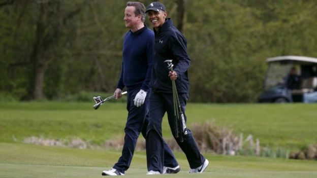 Barack Obama and David Cameron on the golf course