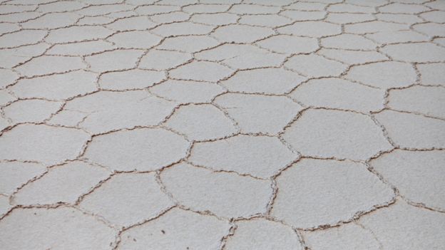 Characteristic hexagonal shapes form in the salar
