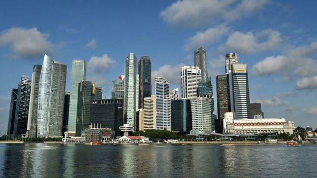 This general view shows the financial business district in Singapore on April 13, 2012.