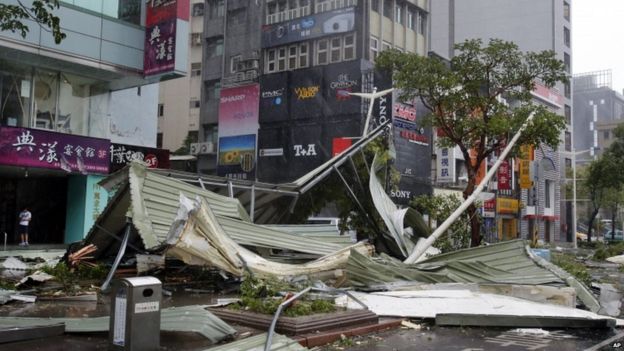 Fallen roof on street corner in Taipei - 8 August