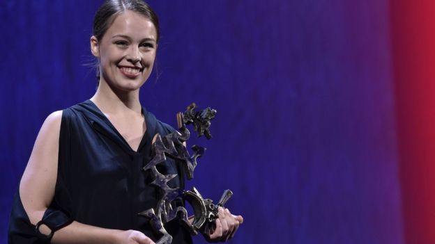 German actress Paula Beer receives the Marcello Mastroianni Award for the Best Young Actor in the movie Frantz