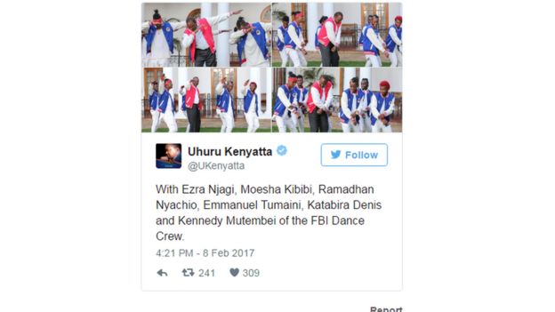 Mtandao wa kijamii wa Rais Uhuru Kenyatta ukiwa na picha za densi ya Dab