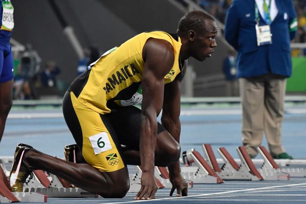 Usain Bolt na linha de partida
