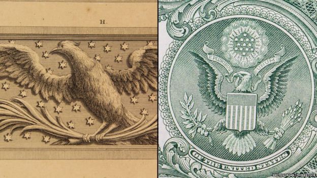 Combined eagle on Palmyra and dollar bill