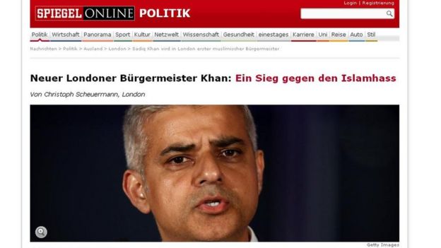 Headline about Sadiq Khan's victory in Der Spiegel