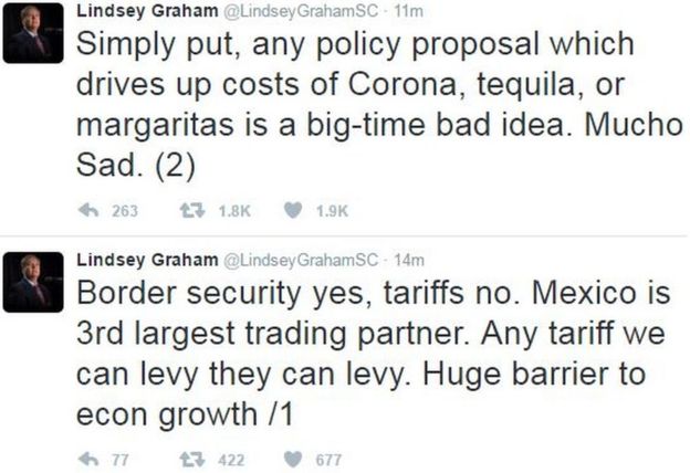 US Senator Lindsey Graham tweeted his response to the tariff plan