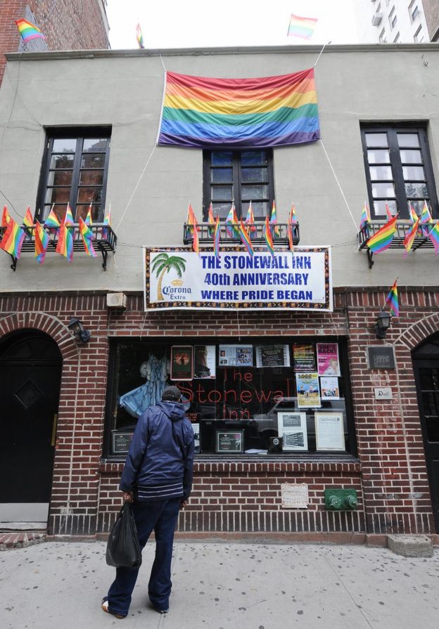 Gay pride flags marked the 40th anniversary of the Stonewall riots in 2009